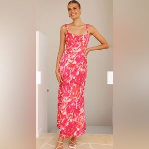 Billy J Pink/Red Floral Slip Dress with Spaghetti Straps size 6